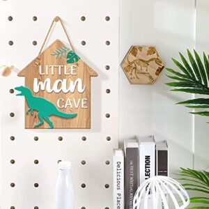 Dinosaur Decor for Boys Room, Hanging Sign Boys Room Decorations for Bedroom PVC Plastic Decorative Signs LITTLE MAN CAVE Sign Kids Room Playroom Nursery Decor Gift for Boys 11.8″x11″