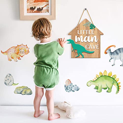 Dinosaur Decor for Boys Room, Hanging Sign Boys Room Decorations for Bedroom PVC Plastic Decorative Signs LITTLE MAN CAVE Sign Kids Room Playroom Nursery Decor Gift for Boys 11.8″x11″