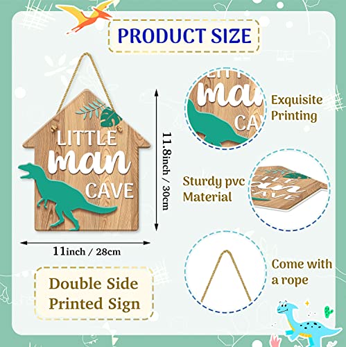 Dinosaur Decor for Boys Room, Hanging Sign Boys Room Decorations for Bedroom PVC Plastic Decorative Signs LITTLE MAN CAVE Sign Kids Room Playroom Nursery Decor Gift for Boys 11.8″x11″