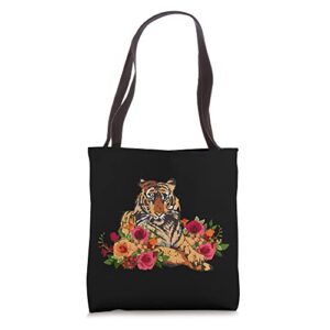 tiger flower, animal lover for men women, chinese tiger tote bag