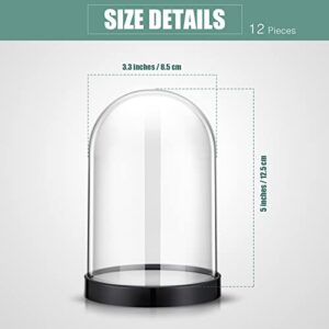 Zhengmy 12 Pcs Plastic Dome Display Case Cloche Bell Jar with Base Clear Decor for Collectibles Rose Office Home Tabletop CenterPc Decor, 5 x 3.3 Inch, Black