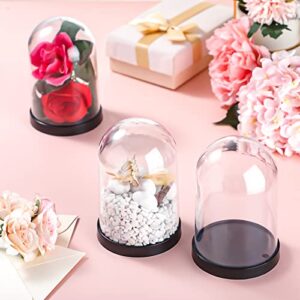 Zhengmy 12 Pcs Plastic Dome Display Case Cloche Bell Jar with Base Clear Decor for Collectibles Rose Office Home Tabletop CenterPc Decor, 5 x 3.3 Inch, Black