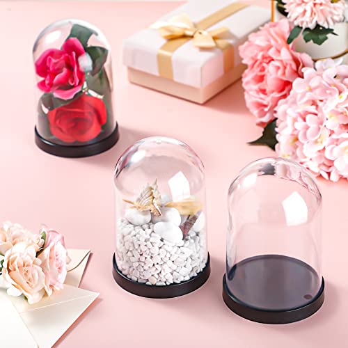 Zhengmy 12 Pcs Plastic Dome Display Case Cloche Bell Jar with Base Clear Decor for Collectibles Rose Office Home Tabletop CenterPc Decor, 5 x 3.3 Inch, Black