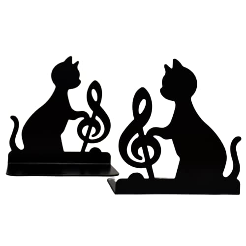 Gepnuoqt Book Ends to Hold Books Heavy Duty,Musical Note Cat Bookends,2 Piece Set