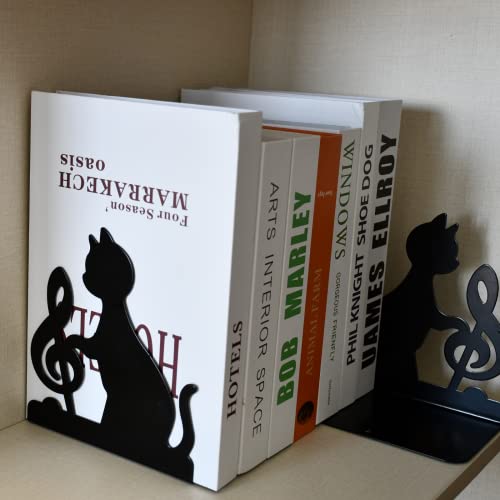 Gepnuoqt Book Ends to Hold Books Heavy Duty,Musical Note Cat Bookends,2 Piece Set