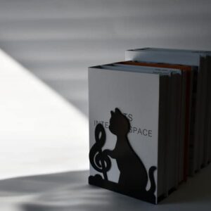 Gepnuoqt Book Ends to Hold Books Heavy Duty,Musical Note Cat Bookends,2 Piece Set