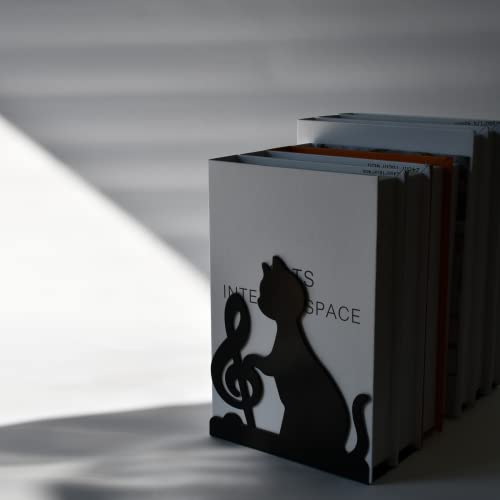 Gepnuoqt Book Ends to Hold Books Heavy Duty,Musical Note Cat Bookends,2 Piece Set