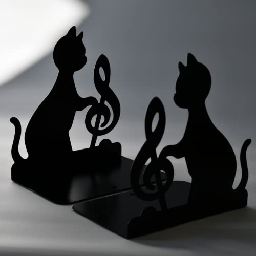 Gepnuoqt Book Ends to Hold Books Heavy Duty,Musical Note Cat Bookends,2 Piece Set