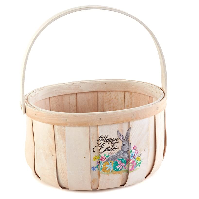 The Lakeside Collection Wooden Easter Basket with Screen Print Motif and Carrying Handle