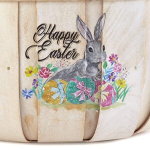 The Lakeside Collection Wooden Easter Basket with Screen Print Motif and Carrying Handle