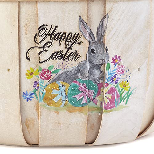 The Lakeside Collection Wooden Easter Basket with Screen Print Motif and Carrying Handle