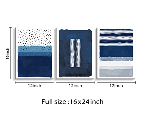 Creoate Blue Canavs Wall Art for Living Room Decor 3 Pieces Abstract Blue and White Painting Canvas Print Framed Artwork Set for Bedroom Decor Navy Blue Canvas Wall Decor, Ready to Hang, 12x16 Inch x3pcs