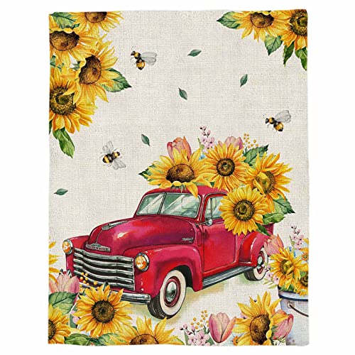 Amaze-Home Flannel Fleece Throw Blanket Sunflower Red Truck Summer Bee Warm Lightweight Breathable Bed Blanket Retro Cozy Fluffy Plush Blanket Perfect for Sofa/Bedroom/Car 40 x 50 inch