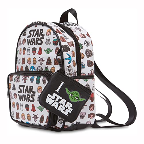 STAR WARS Disney’s All Over Print Faux Leather 10.5" White Women’s Mini Backpack Purse 2-Piece Set