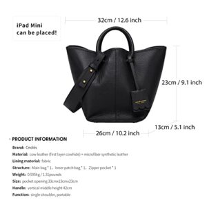 Cnoles Tote Bag For Women Leather Purses And Handbags Ladies Top Handle Large Soft Shoulder Satchel Hobo Crossbody Bucket Bags Black