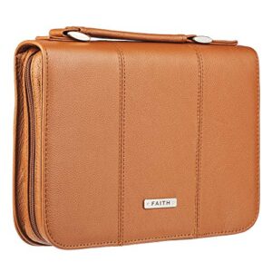 Faith Full Grain Leather Bible Book Cover in Saddle Tan, Large