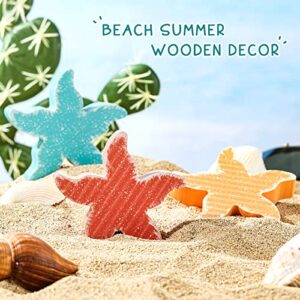 3 Pcs Ocean Beach Tiered Tray Decor Items Mini Summer Wooden Sign Set Farmhouse Rustic Wood Decorative Nautical Baby Shower Decorations for Home Office Bedroom Table Shelf Desk (Starfish)