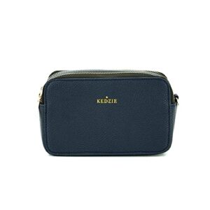 KEDZIE Modernist Vegan Leather Crossbody Shoulder Compact Camera Shape Bag For Women With Adjustable Strap - Navy