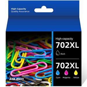 702 702xl ink cartridges remanufactured ink cartridges for epson 702xl 702 t702 t702xl ink cartridges high yield to use with epson workforce pro wf-3720 wf-3730 wf-3733 (4 pack, bcmy)