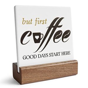 pigort but first coffee sign ceramic desk decor office farmhouse bar decoration with wooden stand table sign vintage kitchen coffee wood plaque for tier tray decor