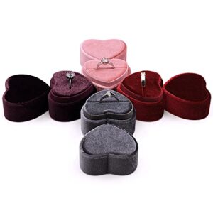 MYEBIUAI Velvet Ring Box Wine Red - Premium Gorgeous Heart Shape Double Ring Box Display Holder with Detachable Lid Ring Bearer Box for Proposal, Engagement, Wedding, Ceremony, Anniversary