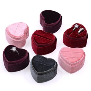 MYEBIUAI Velvet Ring Box Wine Red - Premium Gorgeous Heart Shape Double Ring Box Display Holder with Detachable Lid Ring Bearer Box for Proposal, Engagement, Wedding, Ceremony, Anniversary