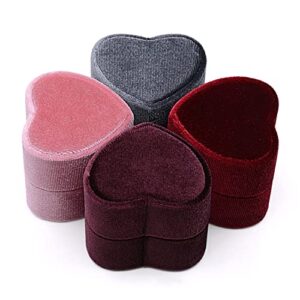 MYEBIUAI Velvet Ring Box Wine Red - Premium Gorgeous Heart Shape Double Ring Box Display Holder with Detachable Lid Ring Bearer Box for Proposal, Engagement, Wedding, Ceremony, Anniversary