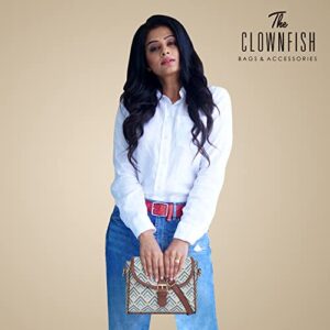 The Clownfish Madeline Printed Handicraft Fabric Handbag for Women Sling Bag Office Bag Ladies Shoulder Bag with Snap Flap Closure & Shoulder Belt Tote For Women College Girls (White)