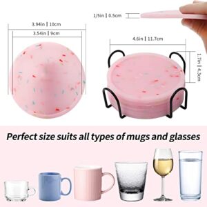 YOFRI Drink Coasters with Holder, Cute Non-Slip Silicone Coasters, Glow in Dark, Tabletop Protection, Cup Coasters for Drinking Glasses, Desk Coasters in Office, Patio, Table Coaster Set, 6 pcs, Pink