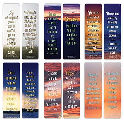 NewEights Famous Verses and Quotes on Patience Bookmarks (12-Pack) – Daily Motivational Card Set – Epic Collection Set Book Page Clippers – Cool Gifts for Men, Women – Bible Verses Sayings