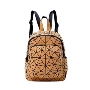 QIANJINGCQ Fashion leather design simple texture stitching geometric student cork rhombus travel large-capacity schoolbag hand-held women's backpack backpack