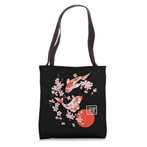 cherry blossom koi carp fish japanese sakura graphic art tote bag