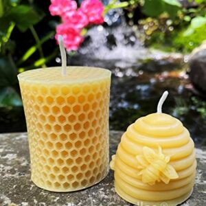 Honeybee Candle Gift Set / 100% Beeswax/Clean Burning/All Natural Candles/Pillar/Honeycomb/Bee Hive/Pure Bees Wax/Cute Votive