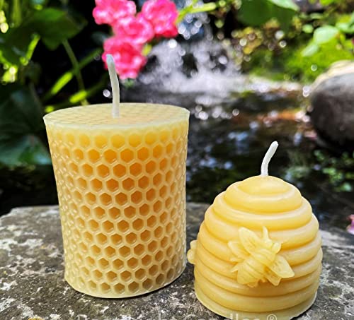 Honeybee Candle Gift Set / 100% Beeswax/Clean Burning/All Natural Candles/Pillar/Honeycomb/Bee Hive/Pure Bees Wax/Cute Votive