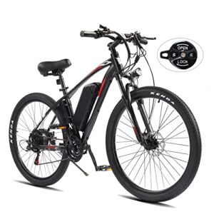 pexmor electric bike for adult,27.5″ adult electric bicycle 500w ebike w/48v 13ah removable battery & lockable suspension fork, 20mph shimano 21 speed electric mountain bike w/dual disc brake(red)