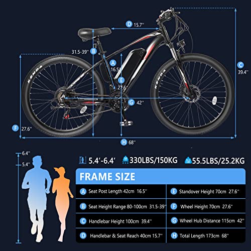 PEXMOR Electric Bike for Adult,27.5" Adult Electric Bicycle 500W EBike w/48V 13AH Removable Battery & Lockable Suspension Fork, 20MPH Shimano 21 Speed Electric Mountain Bike w/Dual Disc Brake(Red)