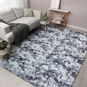 evizen area rug 8×10 for living room bedroom, rug fluffy super soft shaggy rugs washable durable living room rugs, plush rug for room decor, drak grey