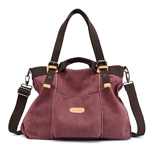 CORIOS Women Shoulder Bag Canvas Handbag Ladies Top Handle Bag Large Capacity Crossbody Bag Casual Messenger Bag Multifunctional Hobo Tote Bag for Travel Shopping Work Party Office Purple Coffee