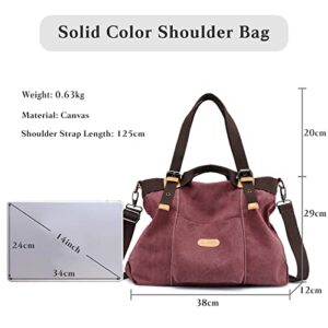 CORIOS Women Shoulder Bag Canvas Handbag Ladies Top Handle Bag Large Capacity Crossbody Bag Casual Messenger Bag Multifunctional Hobo Tote Bag for Travel Shopping Work Party Office Purple Coffee