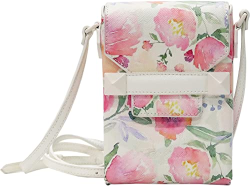 DE'EMILIA CONCEPT Small Crossbody Cell Phone Purse for Women, Watercolor Mini Messenger Shoulder Handbag Wallet with Credit Card Slots (Offwhite)