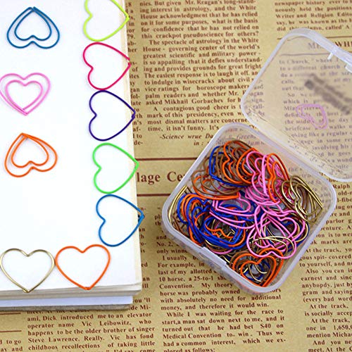 2 Boxes (100 Pieces) Heart Shaped Paper Clips Multicolor Paperclips Bookmarks Document Clips for School Home Office Supplies
