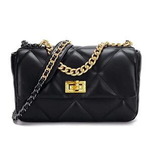 small quilted purse crossbody bags for women leather shoulder bag trendy designer handbag purses with gold chain black