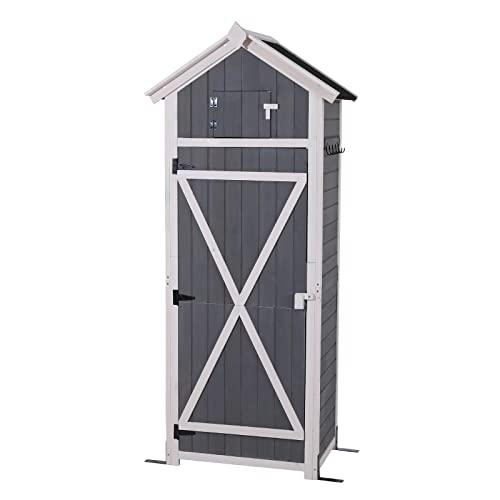 B BAIJIAWEI Garden Storage Shed - Garden Tool Storage Cabinet - Lockable Arrow Wooden Storage Sheds Organizer for Home, Yard, Outdoor (Grey)