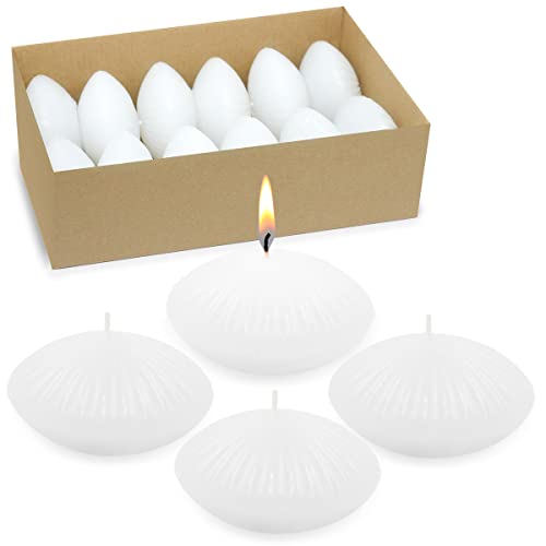 UNICY 12 Pack 3 Inch White Floating Candles, 10 Hour Unscented Dripless Tealight Candles for Cylinder Vases, Centerpieces at Wedding Party Pool Holiday - Wavy Float Candle