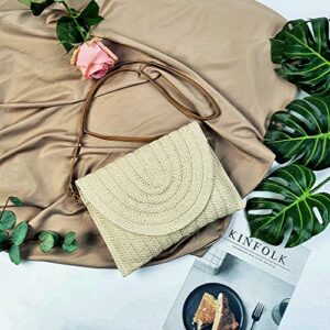 YYIHER Straw Clutch Bags for Women, Straw Shoulder Bag Summer Purse Woven Beach Bags Envelope Bag for Ladies White