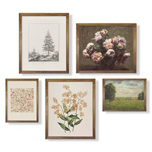 vintage botanical wall art decor – farmhouse wall decor for bedroom living room bathroom – flower poster floral pictures plant wall prints for kitchen decor – rustic french country room decor set of 5