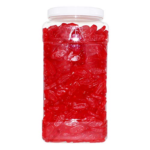 Gummy Fish Red Mini 6.5 - Original Red Swedish Chewy Candy in 128 FL OZ Gift Ready Reusable Square Jar