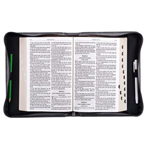 Christian Art Gifts Protective Charcoal Gray and Black Faux Leather Classic Bible Cover for Men: Trust in The Lord - Proverbs 3:5 Inspirational Bible Verse Carry Case with Handle Zippered, Large