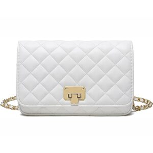 catmicoo quilted small clutch purses for women with chain strap (white)