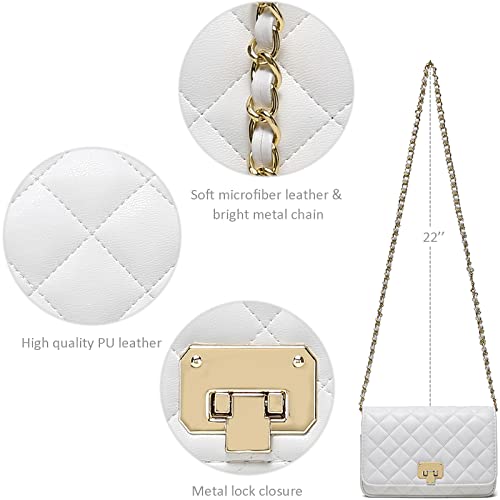 CATMICOO Quilted Small Clutch Purses for Women with Chain Strap (White)